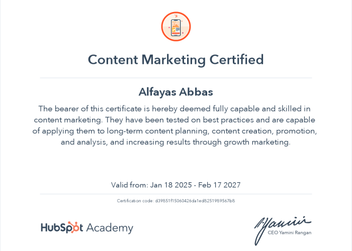 Hubspot Certificate